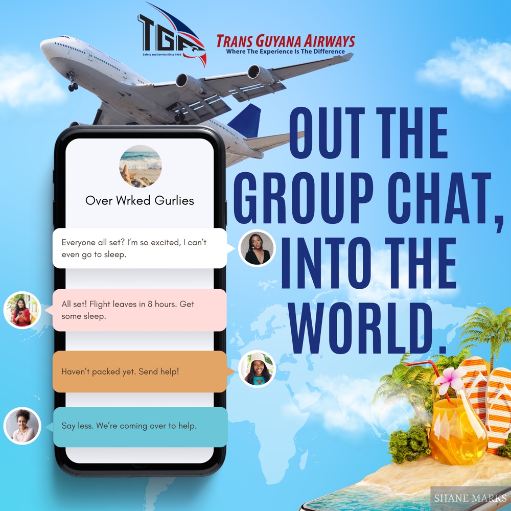 Trans Guyana Airways ad concept — Out the group chat, into the world