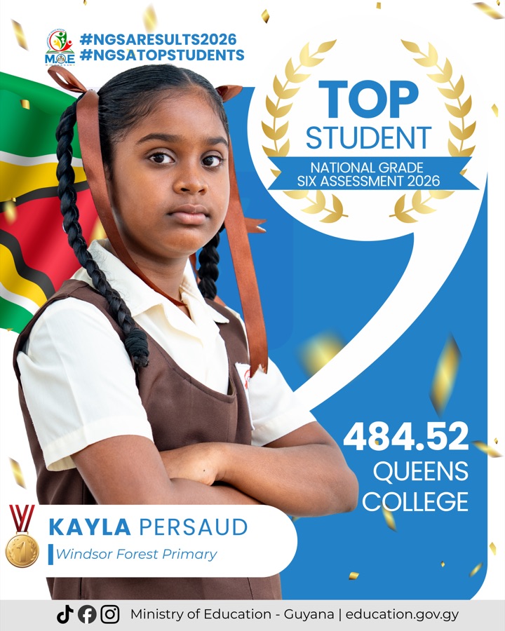NGSA Top Student card — Kayla Persaud